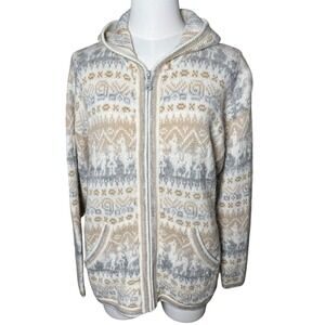 INKA QUECHUA Handmade 100 Alpaca Zip Up Hoodie Fair Isle Llama Pattern